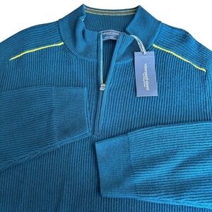 Vineyard Vines On The Go Rib Ski 1/4 Zip Sweater Merino Wool 2XL Teal Bay $198